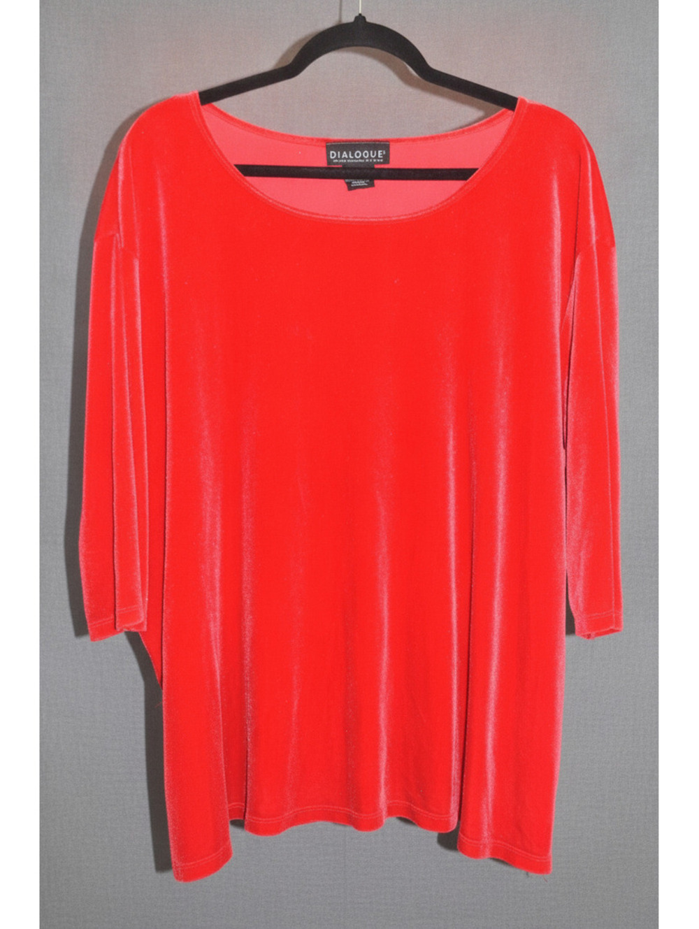 Vintage(90s) Dialogue Red Velour Boat Neck Swing Top 3/4 Sleeve Plus Size 3X